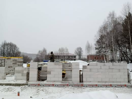 Стены на этапе кладки газобетона